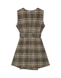 【Porima' Picks】Plaid Double  Vest Mini Dress (With Belt)