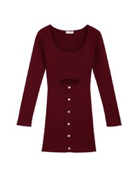 U-Collar Button-Down Knit Mini Dress