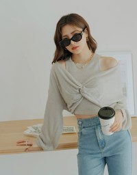 Twisted Puff Sleeve Knit Two Piece Top