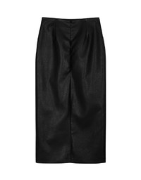 Textured Buttoned Faux Leather Maxi Skirt