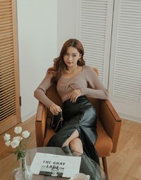 Textured Buttoned Faux Leather Maxi Skirt