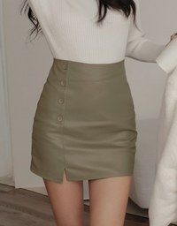 Side  Slit High Waisted Faux Leather Skirt