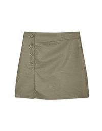 Side Breasted Slit High Waist Leather Skirt