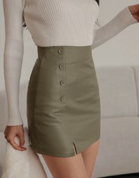 Side  Slit High Waisted Faux Leather Skirt