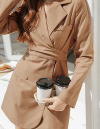 Double  Belted Suit Dress (With Shoulder Pads)