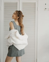 Side Button Style Wide Shoulder Cami Mini Dress