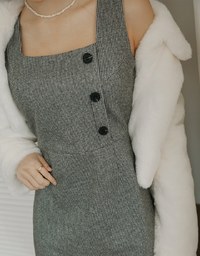 Side Button Style Wide Shoulder Cami Mini Dress