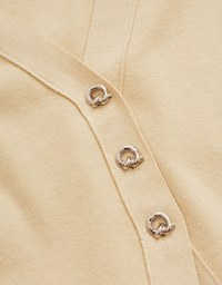V-Neck Silver Button Slit Knit Blazer Jacket