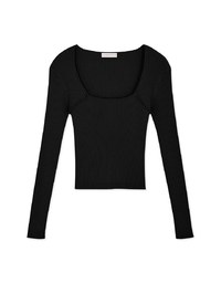 Square Neck Long Sleeve Knit Fit Top