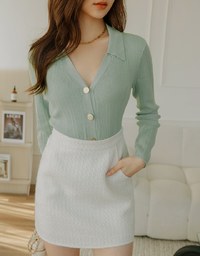 Lapel Collar Button Down Knit Knit Top