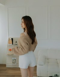 V Neck Button Up Loose Knit Crop Top