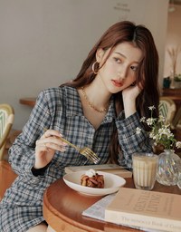 Lapel-Collar Checked Cropped Button-Up Mini Dress