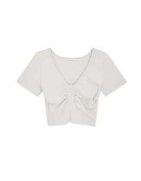 V-Neck Ruffled Button-Up Knit Crop Top