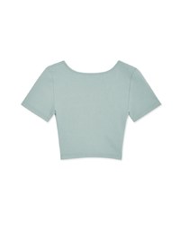 V-Neck Ruffled Button-Up Ribbed Crop Top