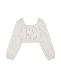 Lace Square Neck Puffed Sleeves Crop Top