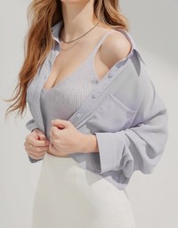 Two-Piece Sheer Crop Button-Up Blouse Shirt