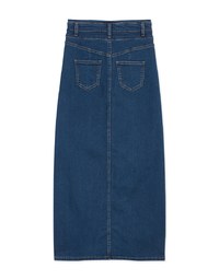High Waisted Button-Front Slit Denim Jeans Maxi Skirt