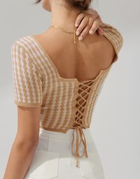 2Way Square Neck Tie Cropped Knit Top
