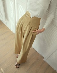 V Cut Side Button Pleated High Waisted Pant