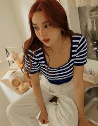 Striped Cinched Waist Knit Top
