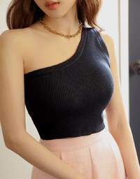 One Shoulder Knit Top (With Padding)