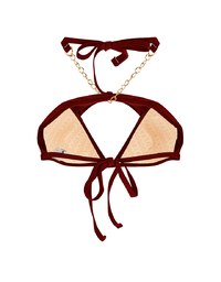 【PUSH IN 】Halter Bikini Top With Hollow Cut Out With Golden Chain Bra Padded