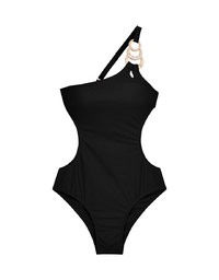 2Way One-Shoulder Rhinestone One-Piece Swimsuit (Extended Length)