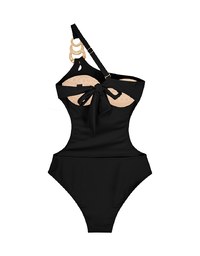 2Way One-Shoulder Rhinestone One-Piece Swimsuit (Extended Length)