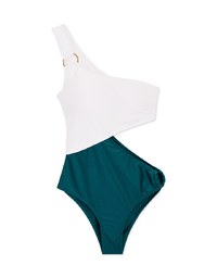 【PUSH UP 】 One-shoulder Color Block One-piece Swimsuit Bra Padded