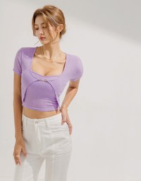 Two-Piece Gold Button Knit Crop Top (With Padding)