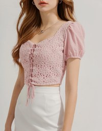 Petal Lace Tie Short Sleeve Top