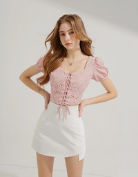 Petal Lace Tie Short Sleeve Top