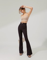 Side Hollow Tie Slit Flared Trousers