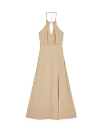 Halter Neck Backless Maxi Dress with Golden Chain