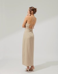 Wrinkle Waist Slit Maxi Long Dress (With Padding)