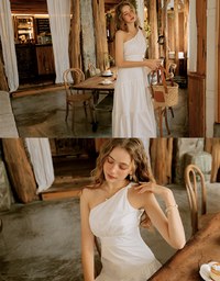 One Shoulder Bra Padded Maxi Long Dress (With Padding)