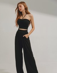 Knit Lace-Up Trousers Set (With Padding)