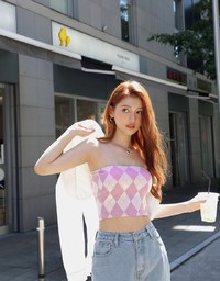 【AiR 2.0】Seamless Checkered Bra Padded Tube Top ( With Padding)