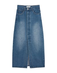 Concealed Placket Slit Denim Jeans Maxi Skirt