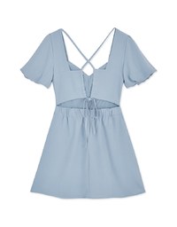 Peach Heart Neck Puffed Sleeves Strap Mini Dress (with padding)