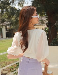 Sheer Buttoned Front Tie Top