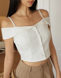 Off-Neck Thin Strap Button-Up Top