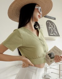 V Neck Back Cut Out Buttoned Top