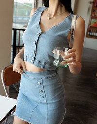Edgy Buttoned Denim Jeans Twill Vest