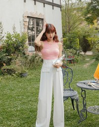 Pocket High Waisted Straight Leg Pants