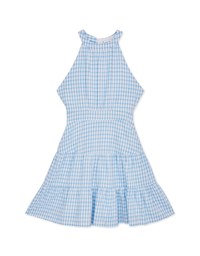 Halter Neck Checkered Tiered Mini Dress