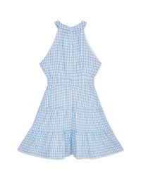 Halter Neck Checkered Tiered Mini Dress