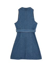 Open Collar Denim Jeans Vest Mini Dress (With Belt)