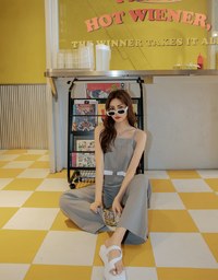 Thin Strap Pleated Cami Top Suit Pants Set