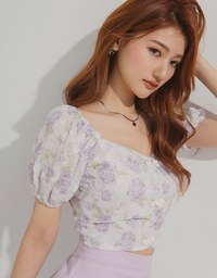 Qipao TOP 2WAY Floral Cheongsam Top Off Shoulder Puff Sleeves